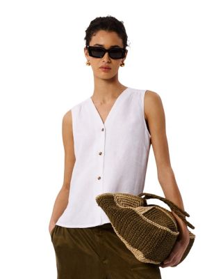 Whistles Women's Laura Linen Button-Up Tank Top