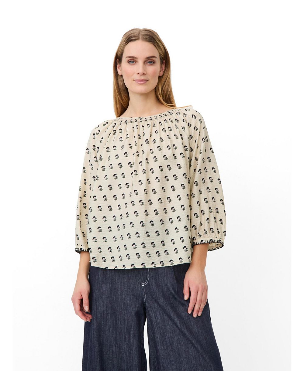Masai Copenhagen Женская блузка с цветочным принтом и вырезом Boat Neck, 3/4 рукав