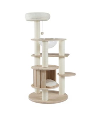 HONGGE Wooden 52 Inch Cat Tree Tower with Enclosed Space Capsule