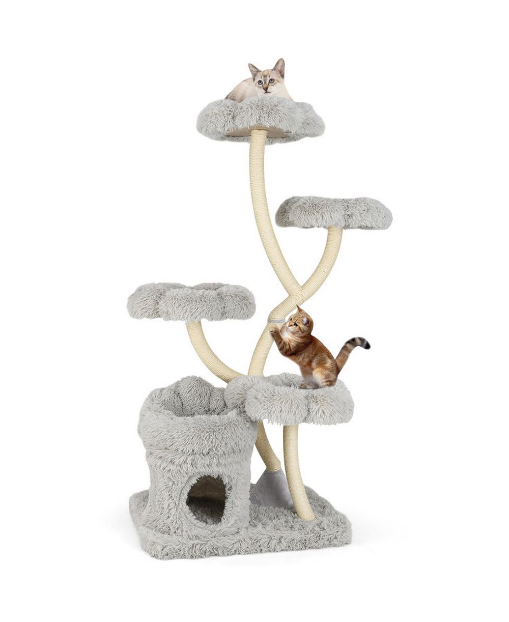 HONGGE Freestanding Cat Tower with Four Flower-Shaped Platforms