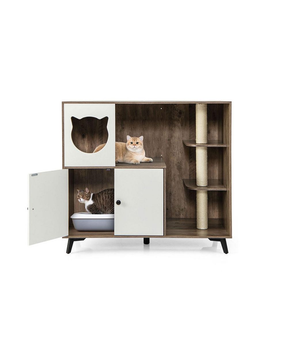 HONGGE Cat Litter Box Enclosure with 3 Sisal Scratching Posts