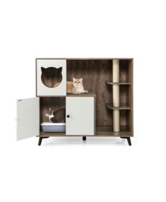 HONGGE Cat Litter Box Enclosure with 3 Sisal Scratching Posts