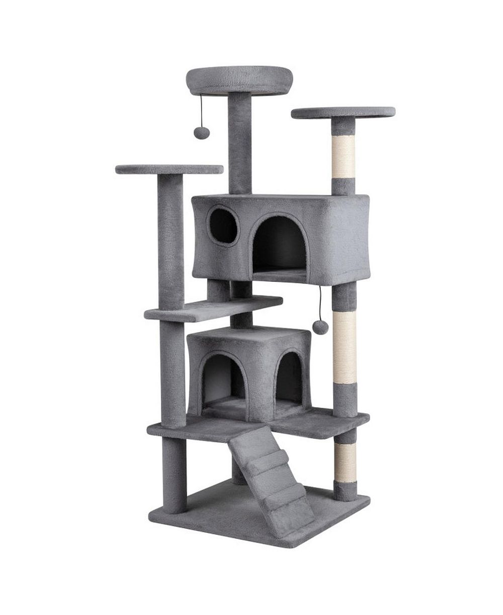 HONGGE 52 Inch Indoor Cat Tower Tree with Two Enclosed Cat Caves