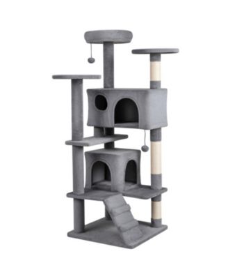 HONGGE 52 Inch Indoor Cat Tower Tree with Two Enclosed Cat Caves