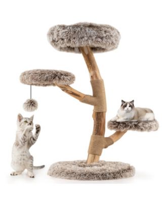 HONGGE Pear Wood Cat Tree with Jute Scratching Posts, 35.5 Inch