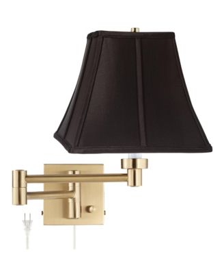 Barnes and Ivy Swing Arm Wall Lamp Warm Antique Brass Plug-In Light Fixture Square Shade Bedroom Living Room Reading