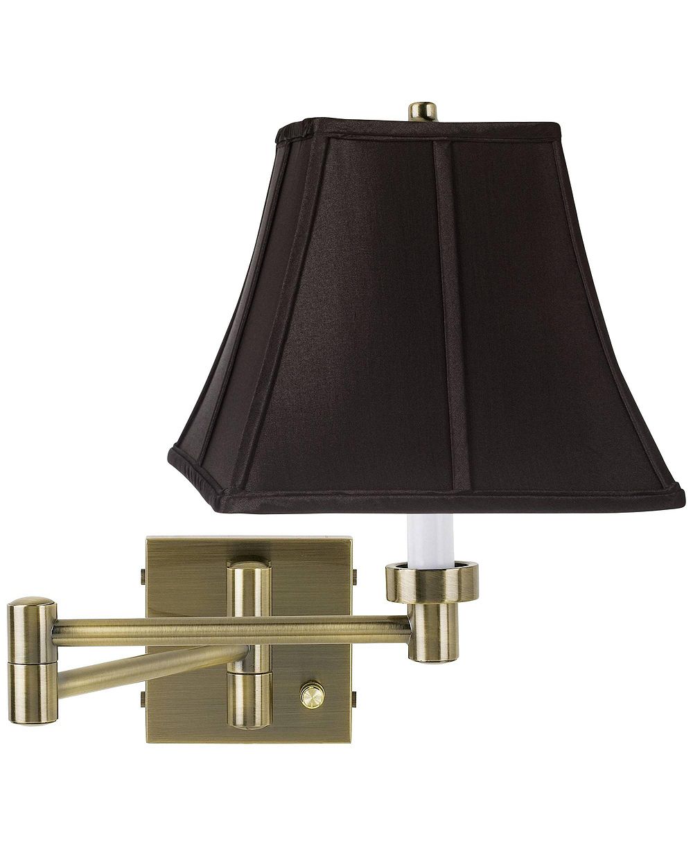Barnes and Ivy Modern Swing Arm Wall Lamp Antique Brass Plug-In Light Fixture Square Shade for Bedroom Living Room Reading