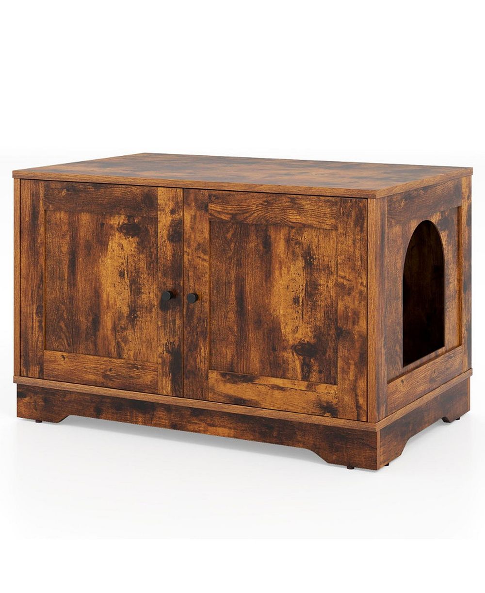 HONGGE Wooden Cat Litter Box Enclosure with Dual Doors End Side Table and Nightstand