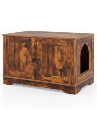 HONGGE Wooden Cat Litter Box Enclosure with Dual Doors End Side Table and Nightstand
