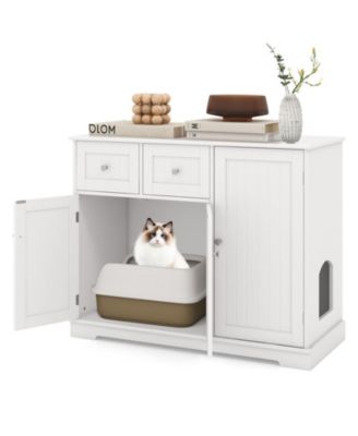 HONGGE Cat Litter Box Enclosure with 2 Drawers 3 Doors and Countertop for Kittens and Adult Cats