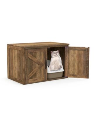 HONGGE Flip-Top Hidden Cat Litter Box Enclosure with Double Barn Doors and Removable Divider