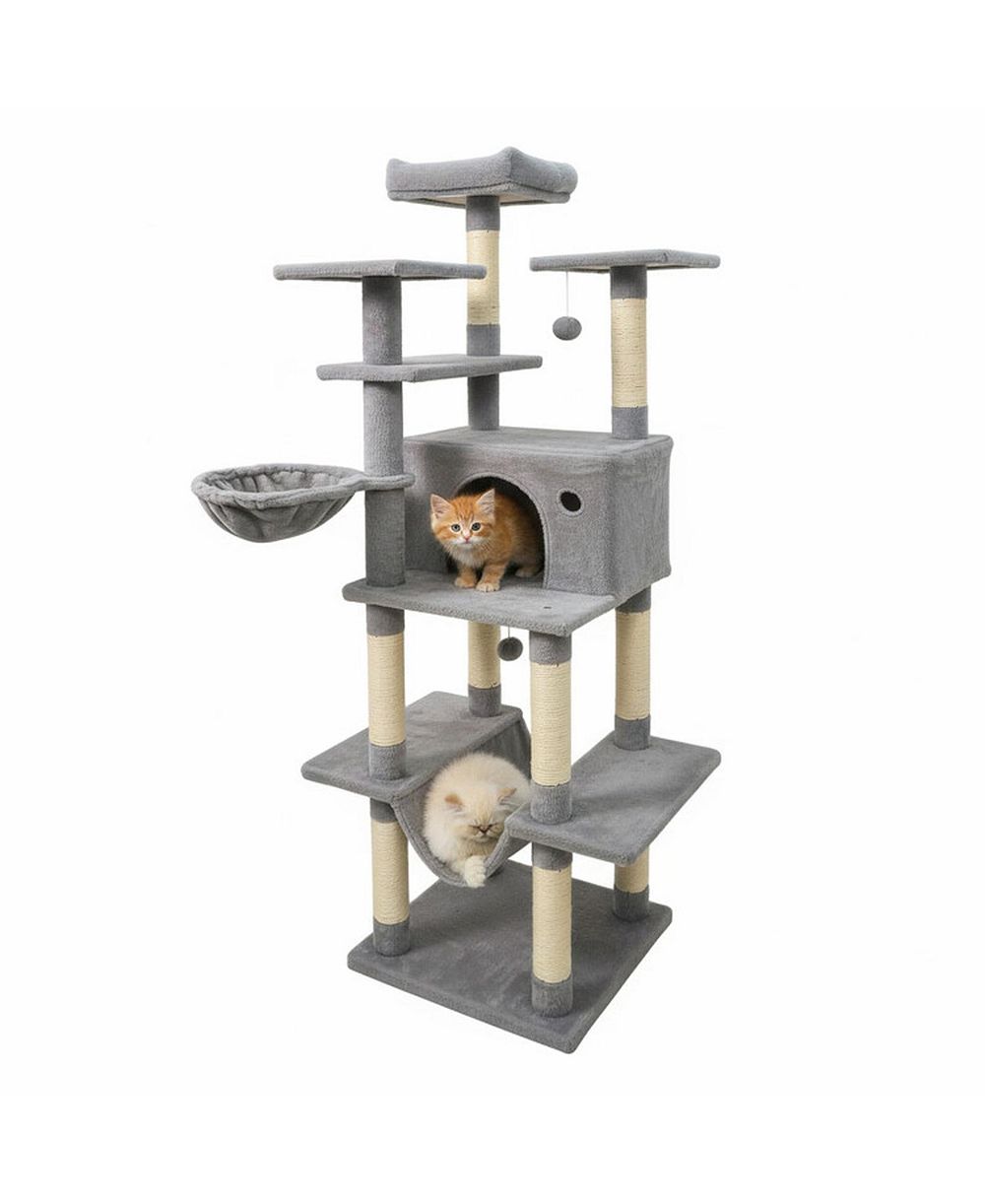 HONGGE Large 63 Inch Indoor Cat Tower with Rotatable Basket Bed
