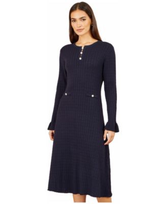 Yumi Women's Pointelle-Knit A-Line Midi Dress