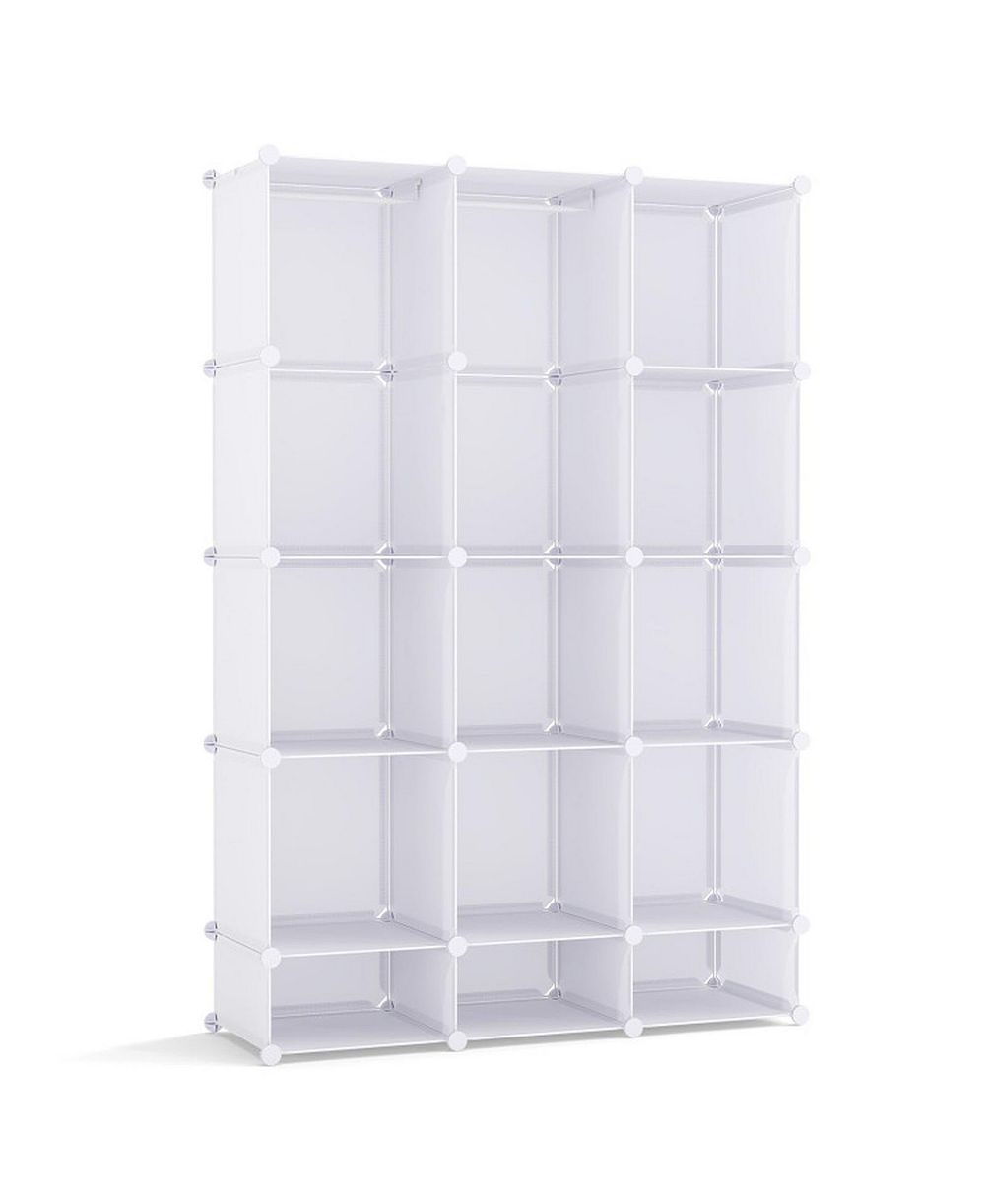 HONGGE Modular Kids Wardrobe Closet with 13 Cubes Hanging Rods and Stackable Shelves