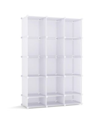 HONGGE Modular Kids Wardrobe Closet with 13 Cubes Hanging Rods and Stackable Shelves