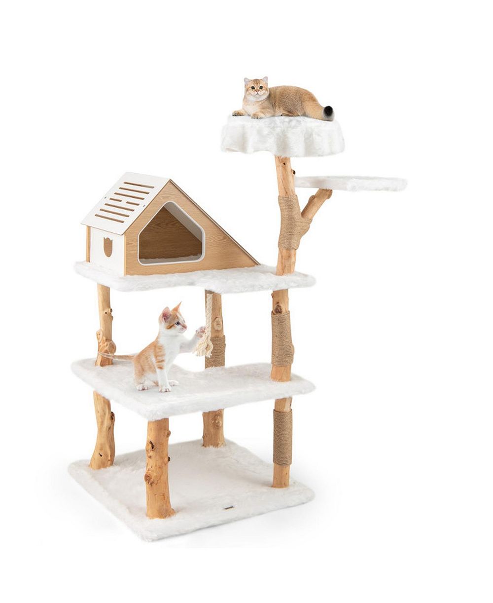 HONGGE 60-Inch Wooden Cat Tree Tower with Two Padded Perches