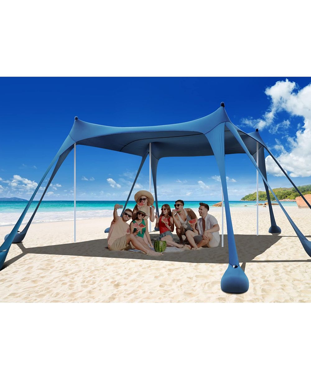 AOFAR Beach Tent Sun Shelter UPF50+ Sandbags Shovels Pegs Poles Shade 10x10 feet