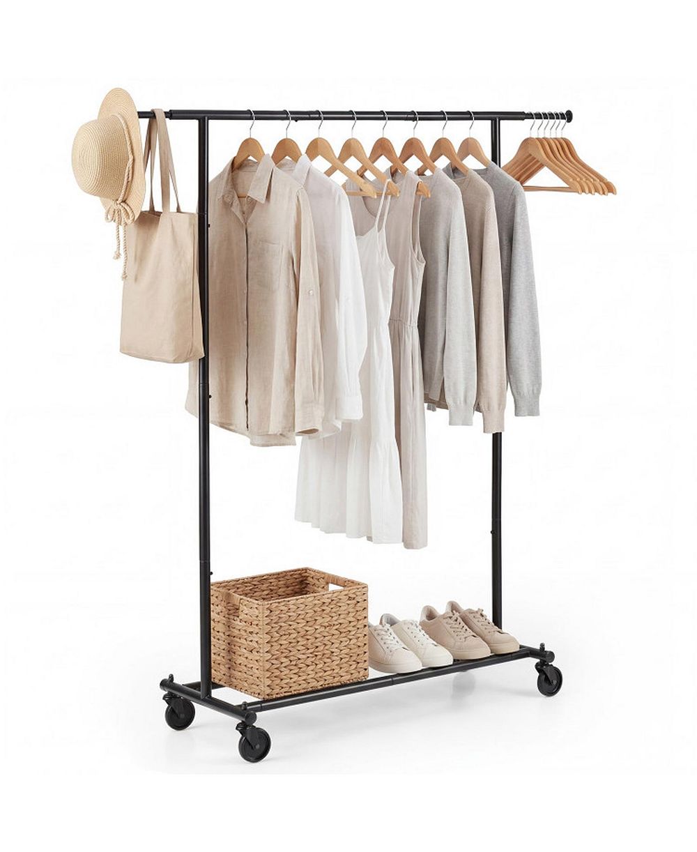 HONGGE Mobile Garment Rack with Extendable Side Rods and 4 Swivel Casters
