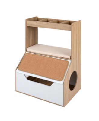HONGGE 3-in-1 Hidden Litter Box Enclosure Cabinet with 4 Cubbies