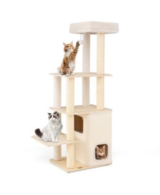 HONGGE Wooden Cat Tree with Padded Two-Story Condo, 63 Inch
