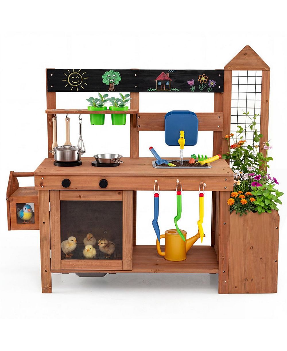 Детская игровая кухня HONGGE Outdoor Mud Kitchen с клеткой для птиц и ящиком для растений, 3+