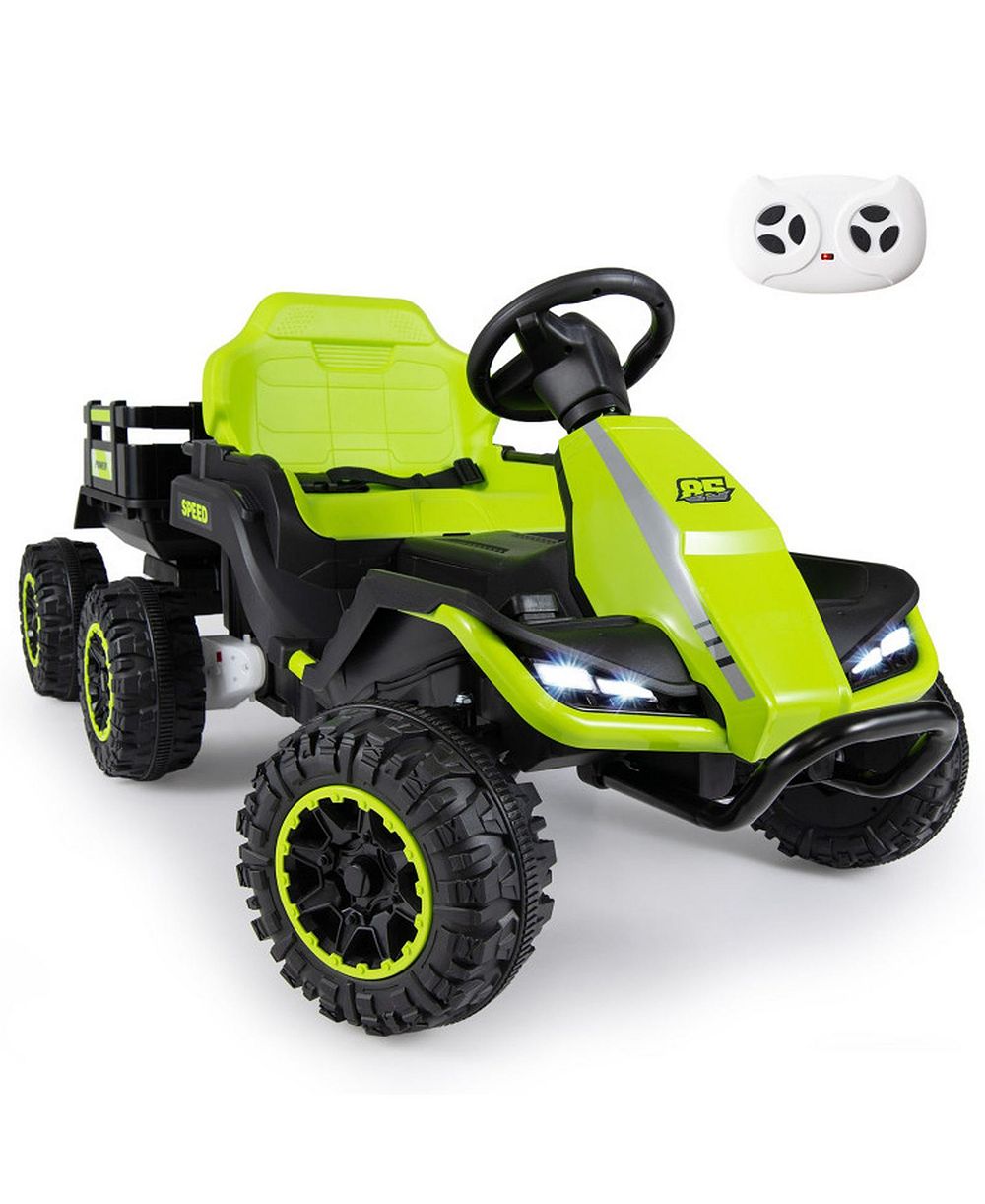 HONGGE 24V Kids Ride On Tractor with Detachable Trailer, Remote Control, 66 lbs Weight Limit, Ages 3+