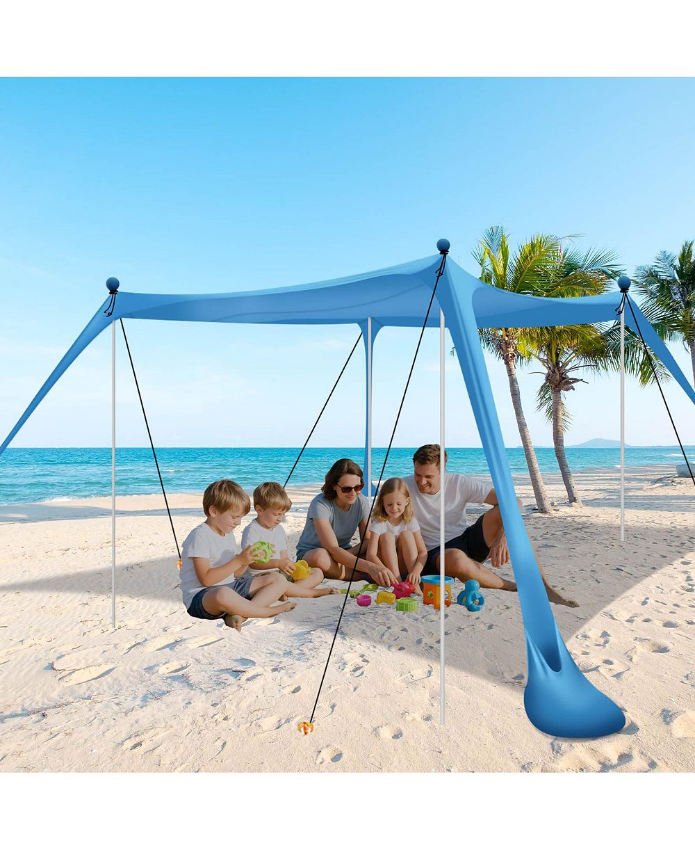 AOFAR Beach Tent UPF50+ Sun Shelter with Sandbags Shovels Pegs Poles