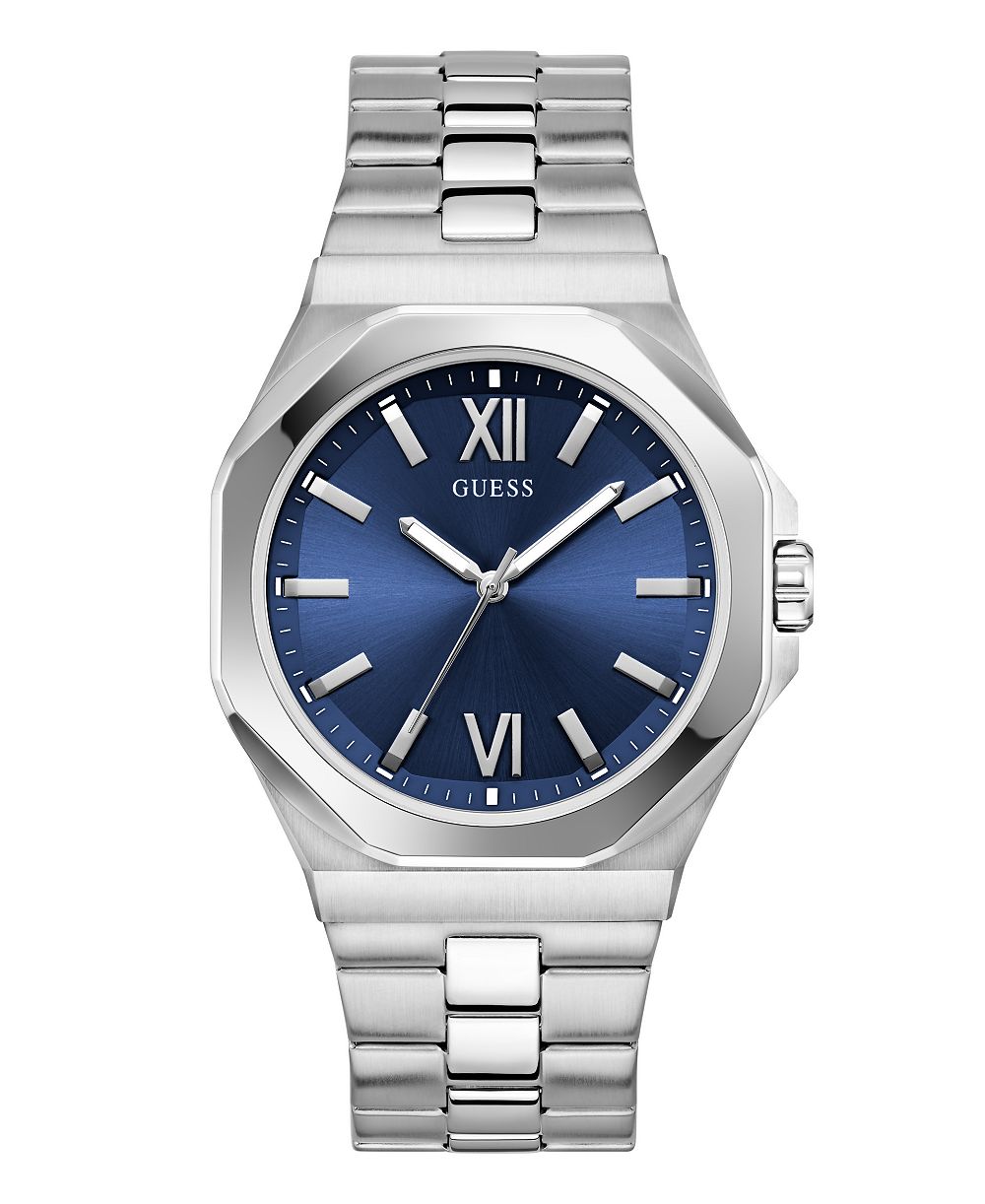 GUESS Men's Quartz Silver-Tone Stainless Steel Watch 42mm