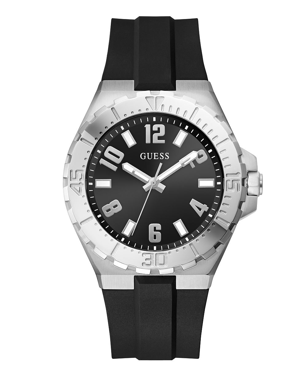 Мужские кварцевые часы GUESS с черным силиконовым ремешком, 44 мм