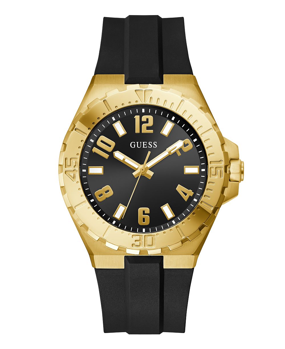 GUESS Мужские кварцевые часы с черным силиконовым ремешком 44mm