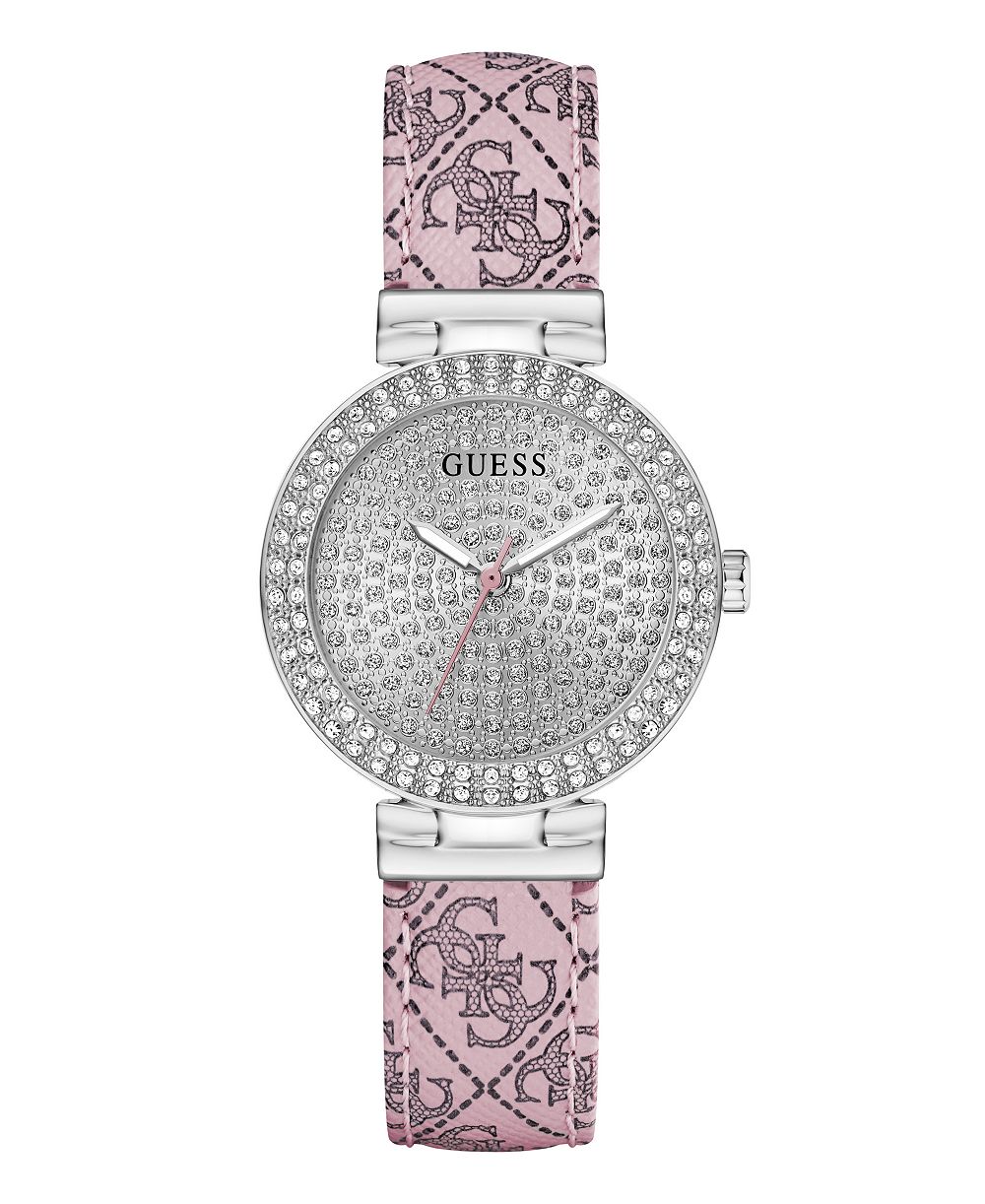 GUESS Women's Quartz Pink Genuine Leather Watch 32mm