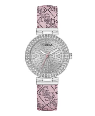 GUESS Women's Quartz Pink Genuine Leather Watch 32mm