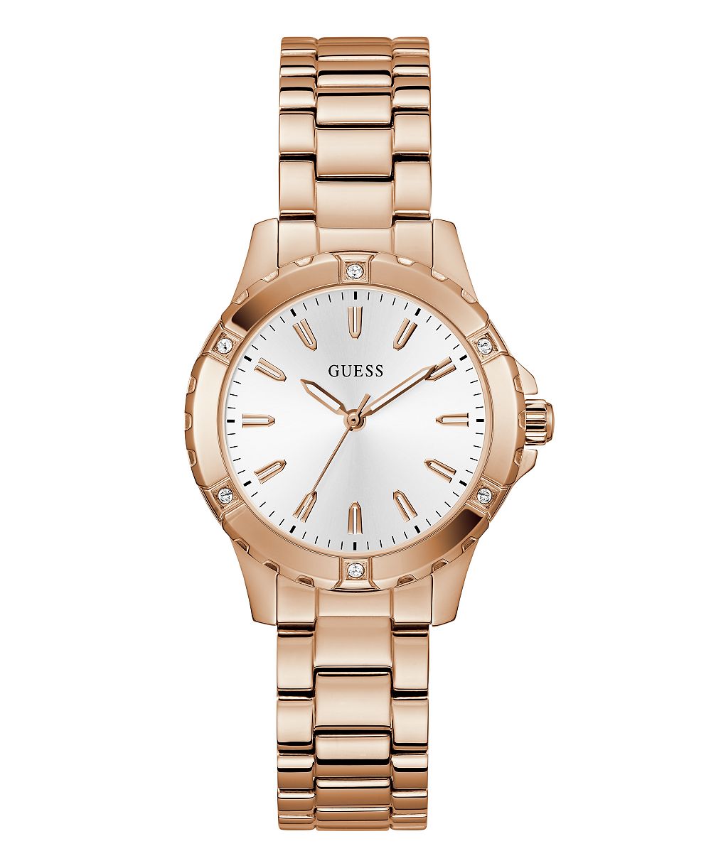 Женские кварцевые часы GUESS с розовым золотым оттенком, нержавеющая сталь, 35 мм