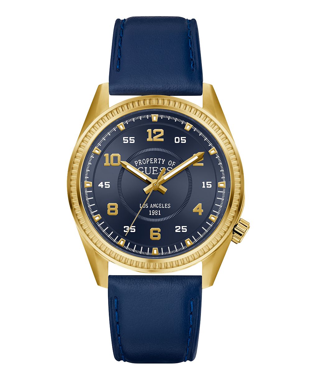 GUESS Men's Blue Genuine Leather Watch 42mm
