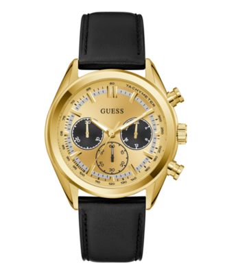 GUESS Men's Quartz Black Genuine Leather Watch 44mm