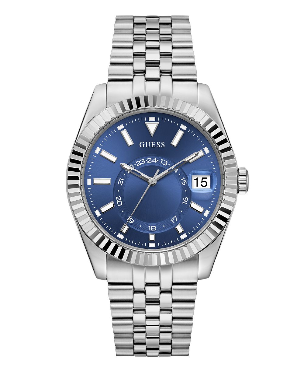 Мужские кварцевые часы GUESS с серебристым корпусом из нержавеющей стали, 42 мм