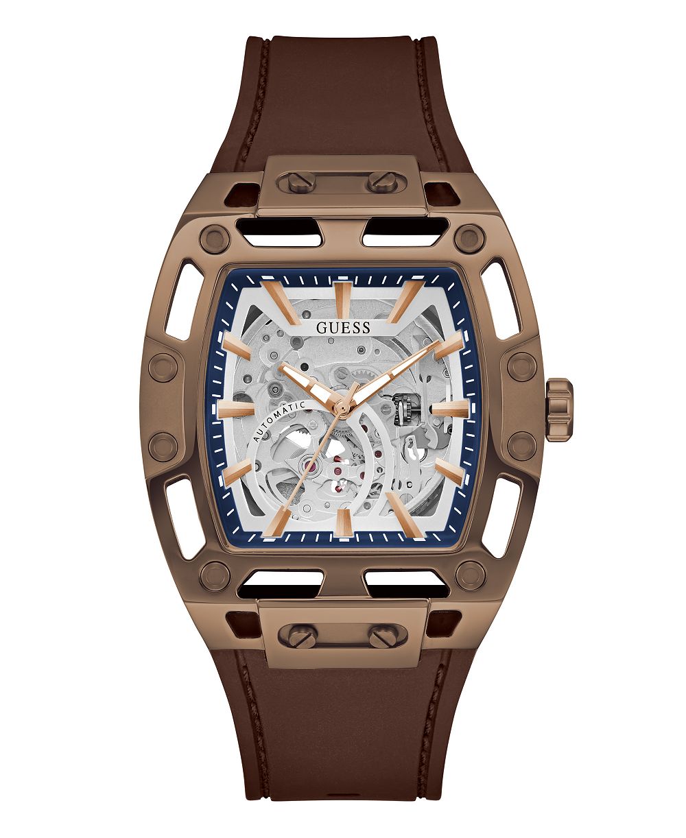 GUESS Men's Quartz Brown Silicone Watch 43mm x 42mm