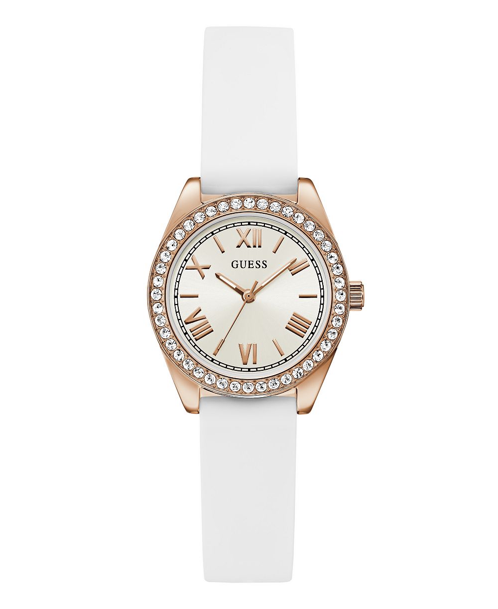 GUESS Women's Quartz White Silicone Watch 30mm