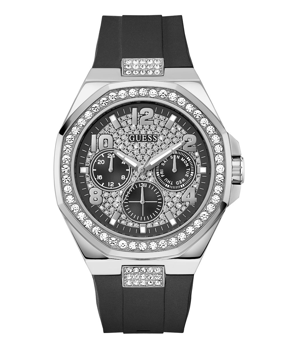 Мужские кварцевые часы GUESS с черным силиконовым ремешком, 46 мм