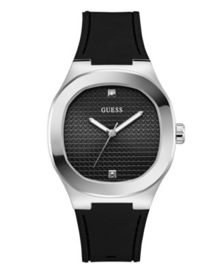 Мужские кварцевые часы GUESS с черным силиконовым ремешком, 42 мм