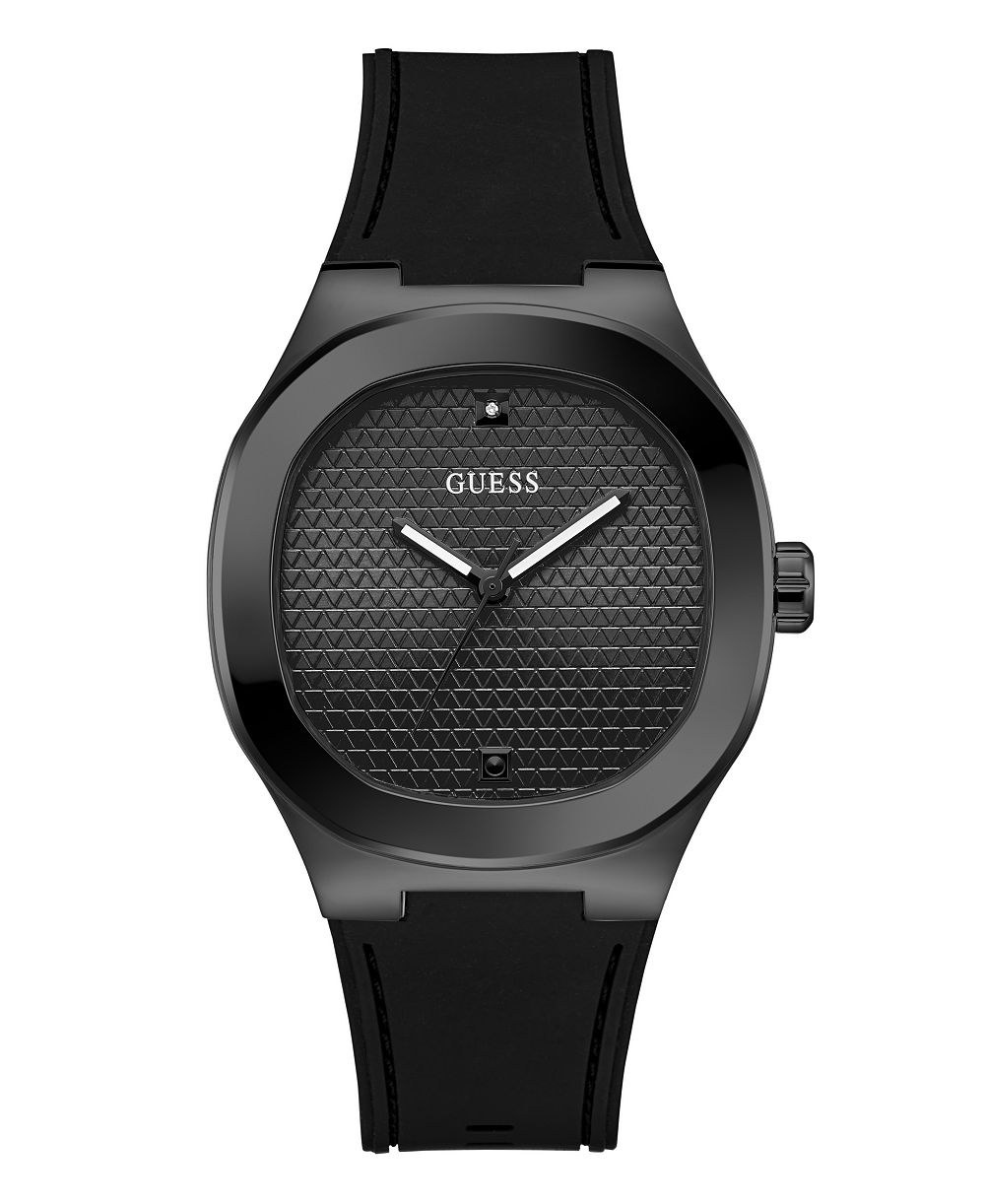 Мужские наручные часы GUESS с кварцевым механизмом, черным силиконовым ремешком и корпусом 42 мм