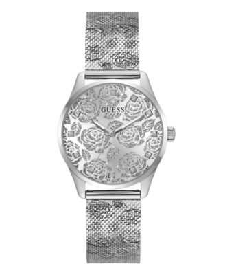 GUESS Women's Silver-Tone Steel Mesh Watch 36mm