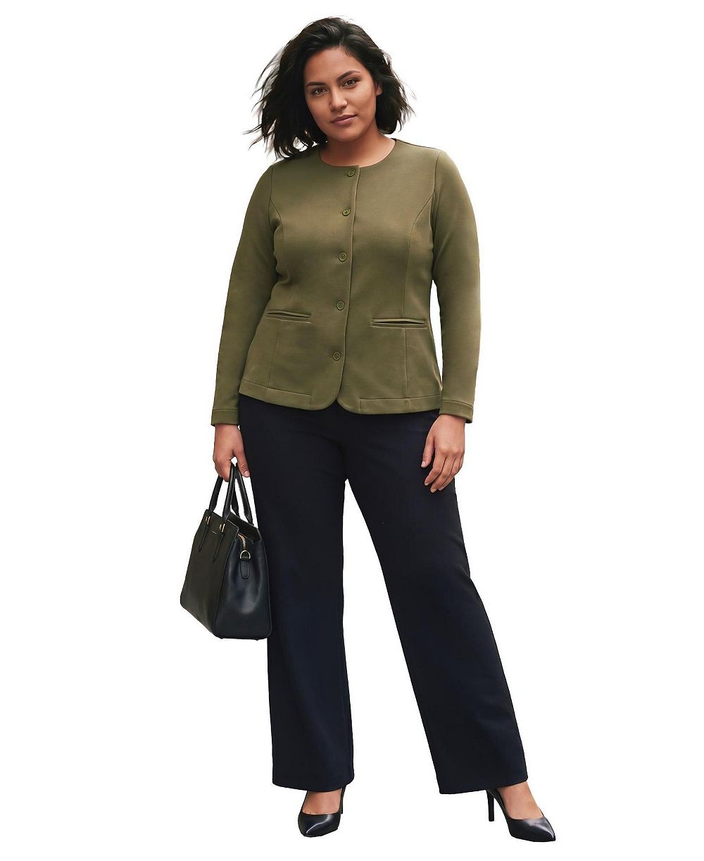 AVENUE Plus Size Ponte Button Scoop-Neck Blazer