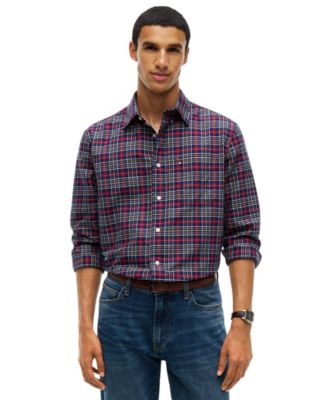 Мужская рубашка Tommy Hilfiger Oxford с клеткой тартан, классического кроя, на пуговицах, с длинным рукавом
