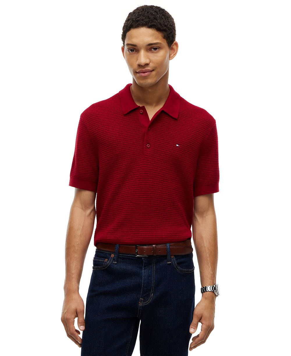 Tommy Hilfiger Men's Pima Cotton-Blend Cashmere Regular-Fit Ribbed Cuffs and Hem Polo Shirt