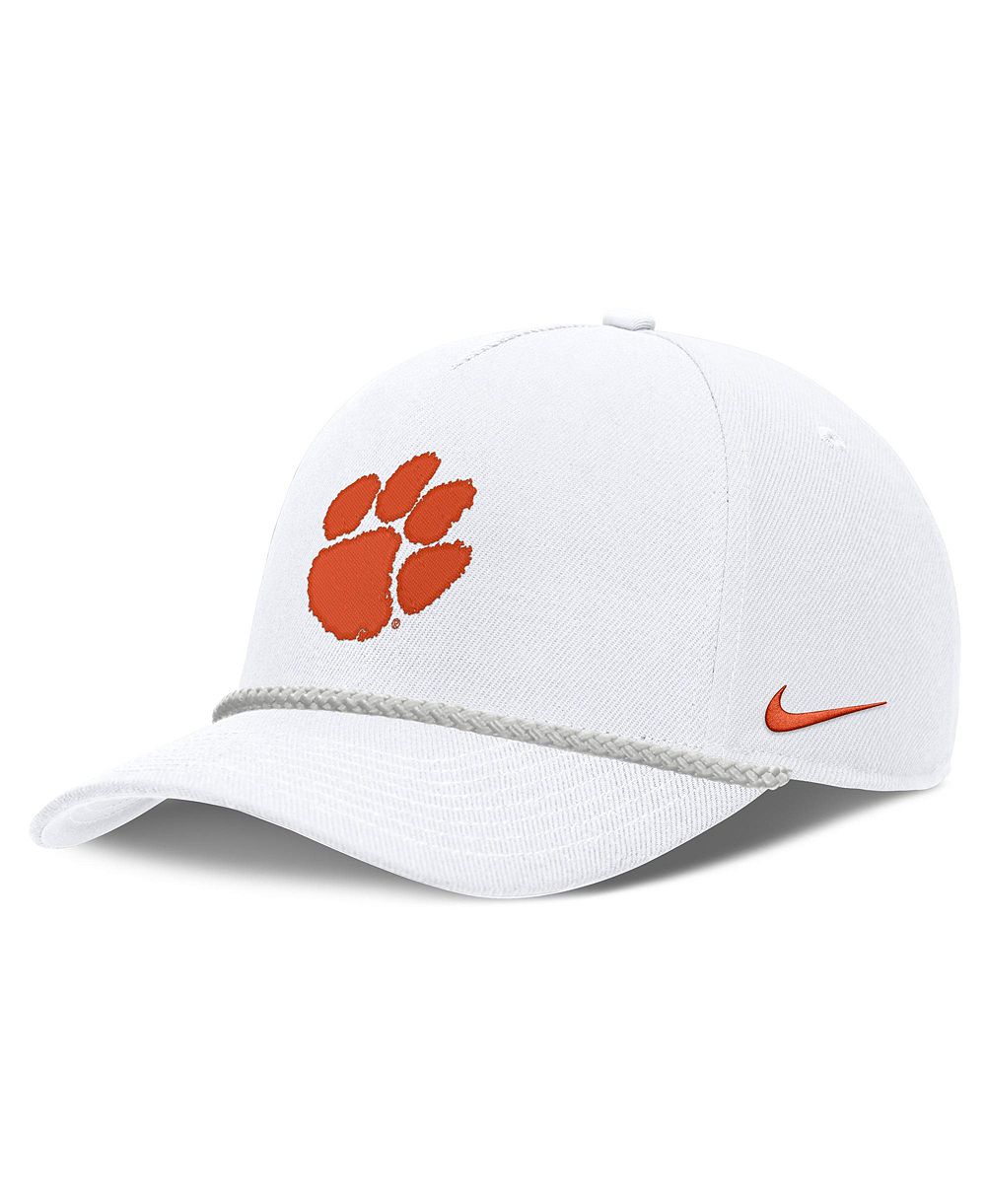 Мужская и женская кепка Nike White Clemson Tigers Rope Rise Adjustable