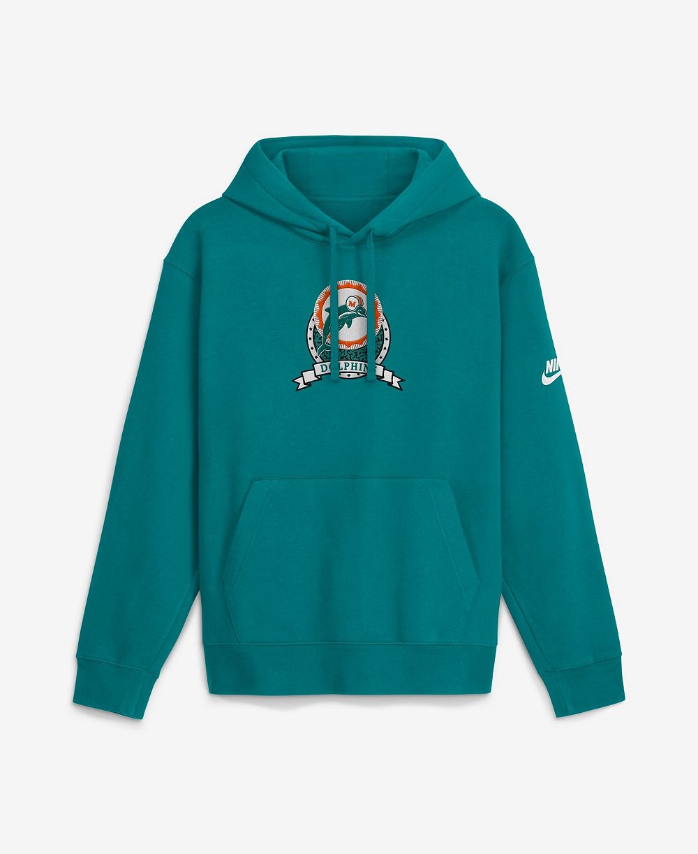 Мужское худи Nike Aqua Miami Dolphins Short Pass Rewind Club Fleece
