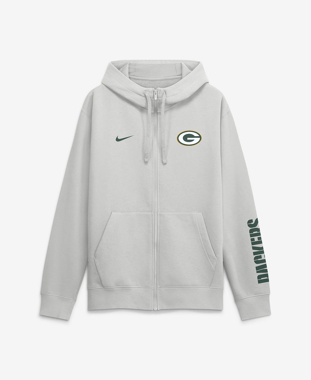 Мужское худи Nike Gray Green Bay Packers Cool Down Club Full-Zip