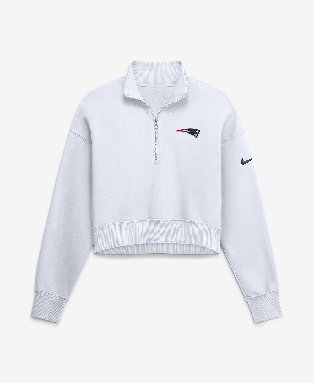 Женское худи Nike White New England Patriots Oversized Phoenix Fleece Cropped Quarter-Zip Sweatshirt