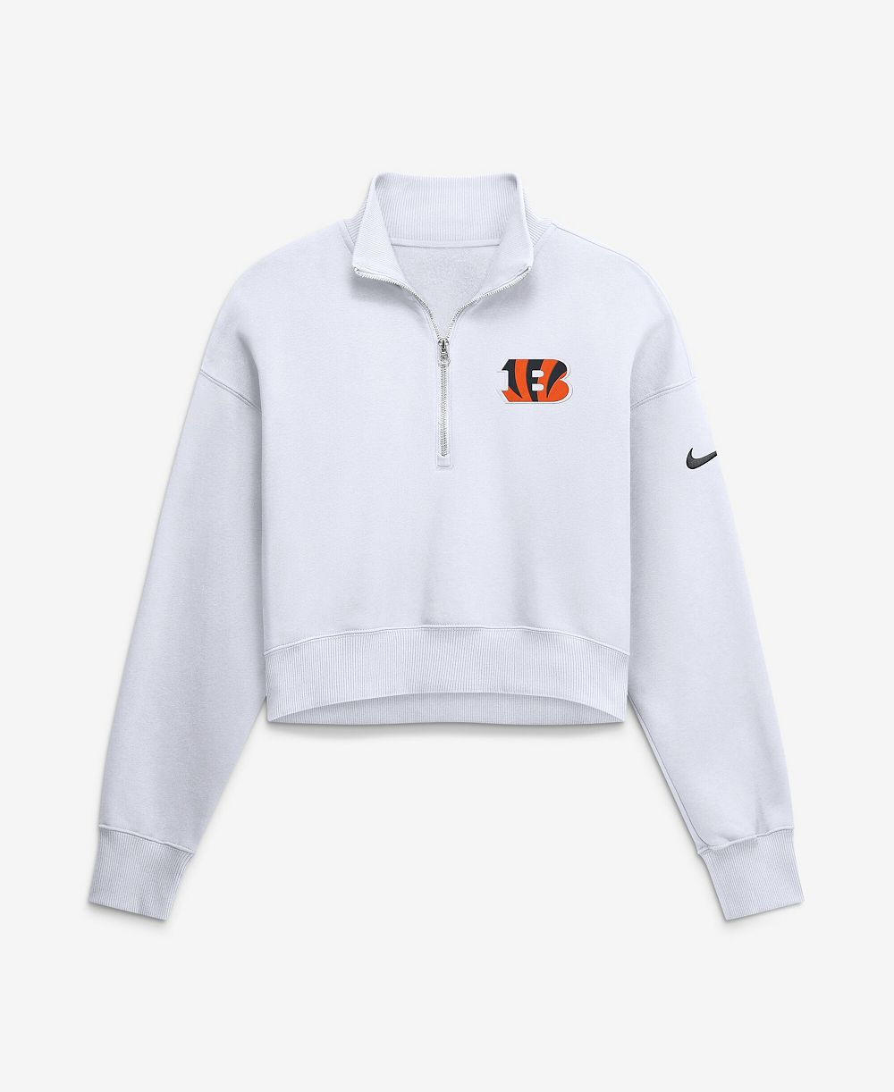 Nike Women's White Cincinnati Bengals Oversized Phoenix Fleece Cropped Quarter-Zip Sweatshirt